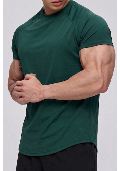 Genius Store Erkek Spor Tişört Running Sports Gym Reglan Oval Kesim Penye T-shirt Ovalt-shirt Yeşil