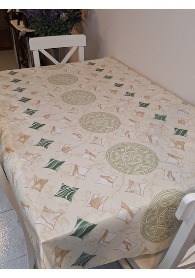 Elyaflı Pvc Muşamba - Desenli Silinebilir Masa Örtüsü Yeşil