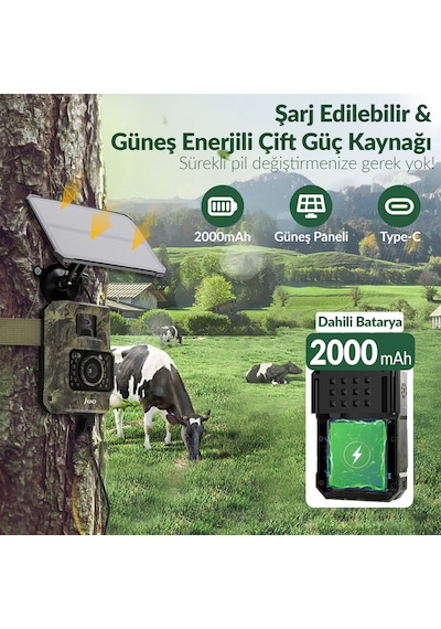 Juo 850ws Güneş Enerjili Fotokapan 48mp Full Hd Wifi Hareket Sensörlü Gece Görüşlü Ip66 Su Geçirmez