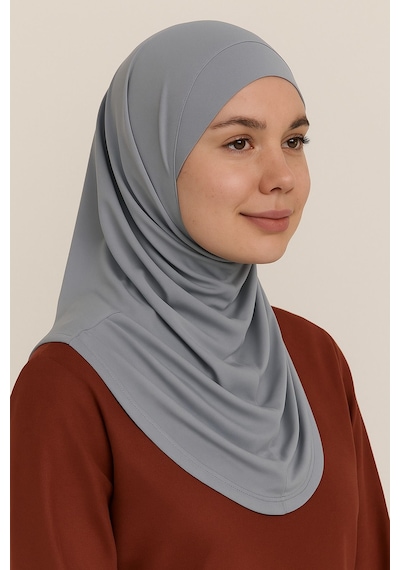 Mim Eşarp Pileli Tesettür Hijab Hazır Eşarp Gri