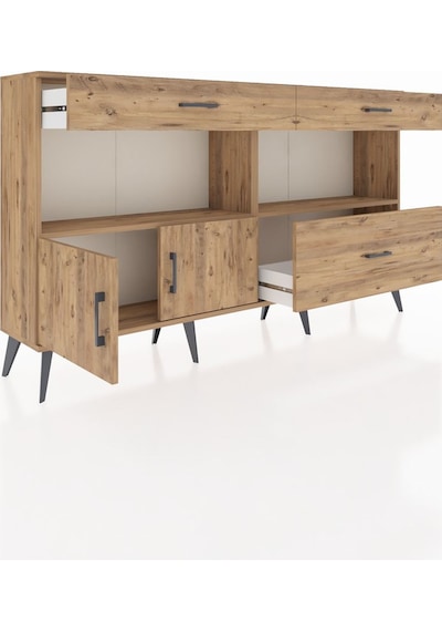 Arges Konsol 2 Raflı 3 Çekmeceli 2 Kapaklı 176x30x99 Çam-çam Çam-çam