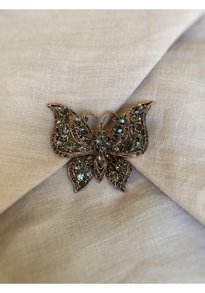 Black Diamond Swarovski Taşlı Kelebek Broş Gri