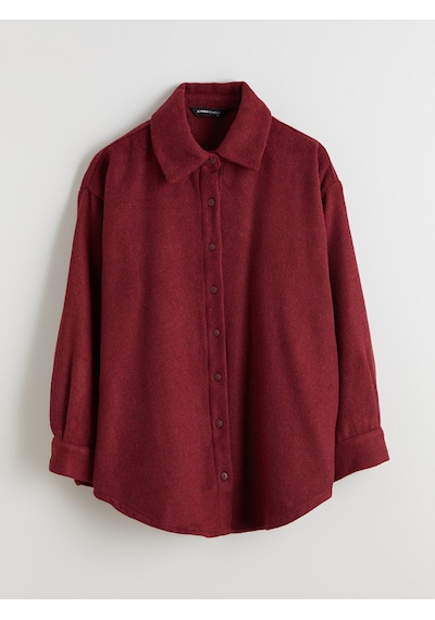 Lcwaıkıkı Classic Bordo Oversize Kadın Oduncu Gömlek Ceket