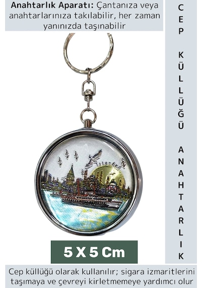Özel Model Dekoratif Hediyelik Koleksiyon Çok Şık İstanbul Temalı Cep Küllüğü Anahtarlık 5 X 5 Cm Çok Renkli