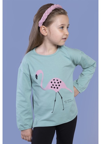 Toontoy Kids Toontoy Kız Çocuk Flamingo Baskılı Tişört Yeşil