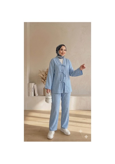 Maşuka Yazlık Keten Kumaş Kimono Ve Pantolon İkili Takım - Rahat Ve Şık Tasarım Açık Mavi Açık Mavi Maşuka Yazlık Keten Kumaş Kimono Ve Pantolon İkili Takım - Rahat Ve Şık Tasarım Açık Mavi Açık Mavi