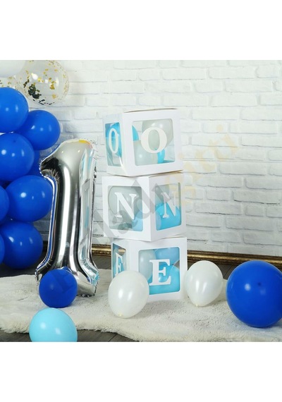 One Yazılı Beyaz Kutu ve Balon Seti Erkek Bebek 1 Yaş Doğum Günü Kutlama One Yazılı Beyaz Kutu ve Balon Seti Erkek Bebek 1 Yaş Doğum Günü Kutlama