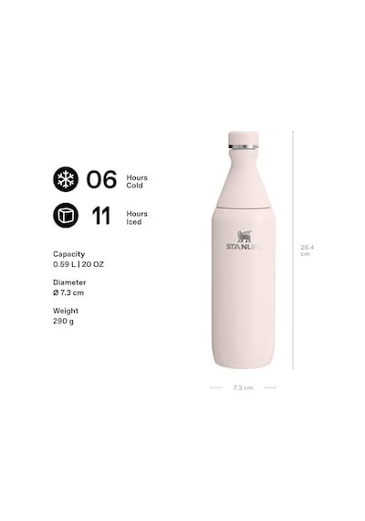 All Day Slim Soğuk Su Şişesi Termosu, 0.60 Litre, Pembe Kuvars Rose Quartz Açık Beyaz