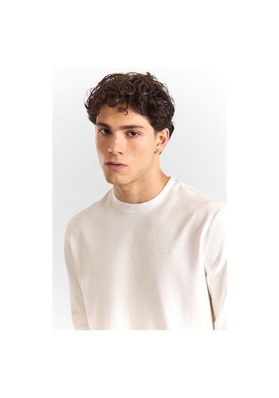 Süvari Beyaz Regular Düz Baskılı Düz Bisiklet Yaka Cepsiz Ribanalı Sweatshirt Sw2013700001-bey