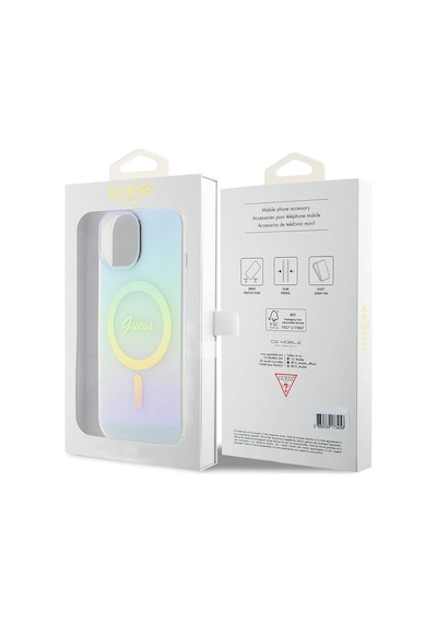 Apple Uyumlu iPhone 15 Kılıf Guess Lisanslı Magsafe Şarj Özellikli Yazı Logolu Iridescent Siyah