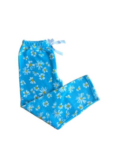 Mihra Kadın Desenli Yumuşak Polar Kışlık Pijama Eşofman Tek Alt Mavi