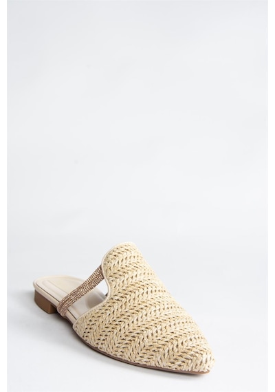 Fox Shoes Ten Hasır Taş Detaylı Kadın Terlik P820031417 Ten