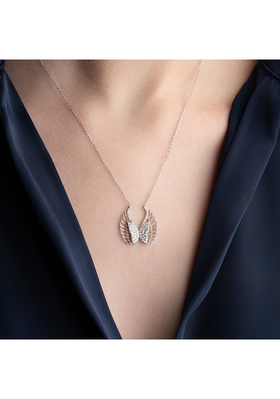 Vaoov 925 Ayar Gümüş Taşlı Kanatlı Melek Kolye Silver