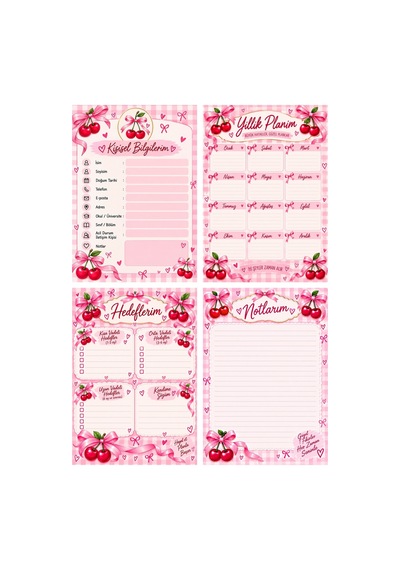 Fiyonklu Kirazlı A5 Spiralli Hard Cover Kapak Defter 80 Yaprak-160 Sayfa Pembe