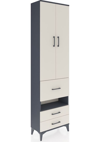 Arges Dolap 3 Raflı 3 Çekmeceli Tek Askılı 60x30x221 Antrasit-aytaşı Antrasit