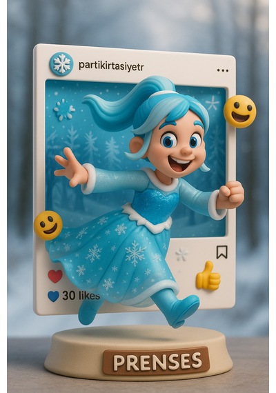 Kız Çocuk Mavi Prenses Elbise Elsa Temalı Uzun Kollu Kar Desenli Abiye Kostüm Doğum Günü Parti