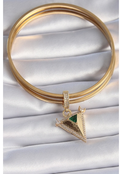 Pirinç Gold Renk Zirkon Taşlı 3d Üçgen Model Ajda Charm - Çok Renkli