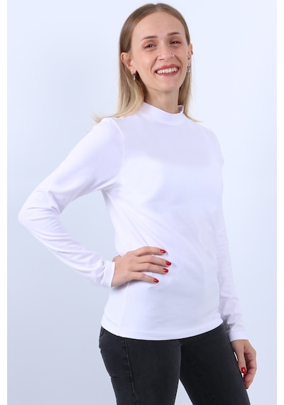 Kadın Balıkçı Yaka Uzun Kollu Body Beyaz