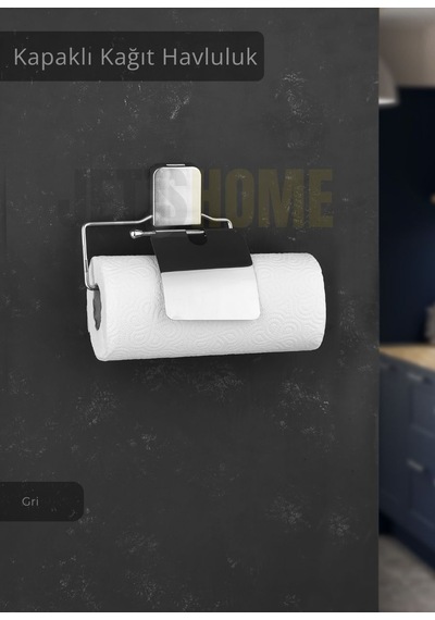 Kapaklı Kağıt Havluluk Paslanmaz Peçetelik Çelik Banyo Havluluk Düzenleyici Krom Gri