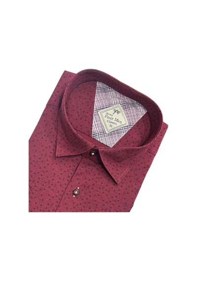 Eren Style Linen Keten Klasik %100 Cotton Kısa Kollu Terletmeyen Gömlek Bordo