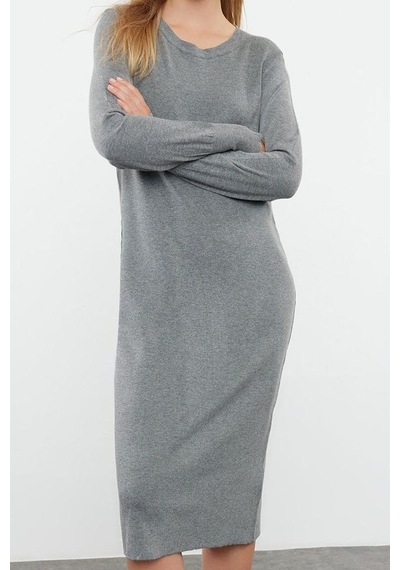 Ersefa Moda Stil Regular Dik Yaka Maxi Boy Triko Premium İplik Özel İpli Antrasit