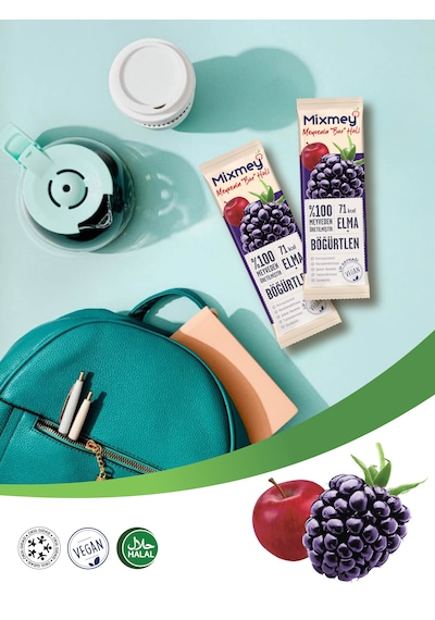 Mixmey Böğürtlen Meyve Barı 24 Adet | Atıştırmalıklar – Vegan, Glutensiz, Koruyucusuz 20gx 24adet