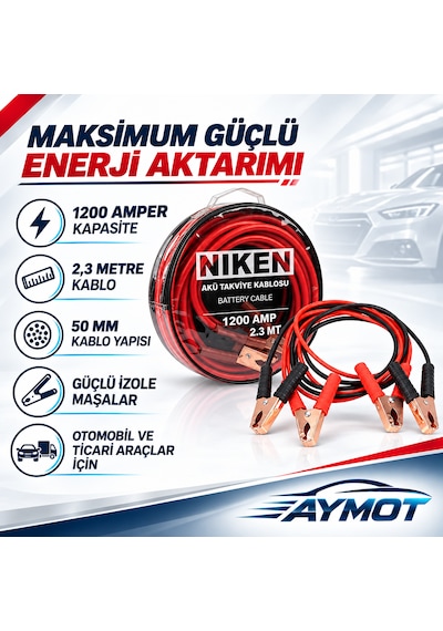 Niken 1200 Amper 2,3 Metre 50 Mm Çantalı Akü Takviye Kablosu