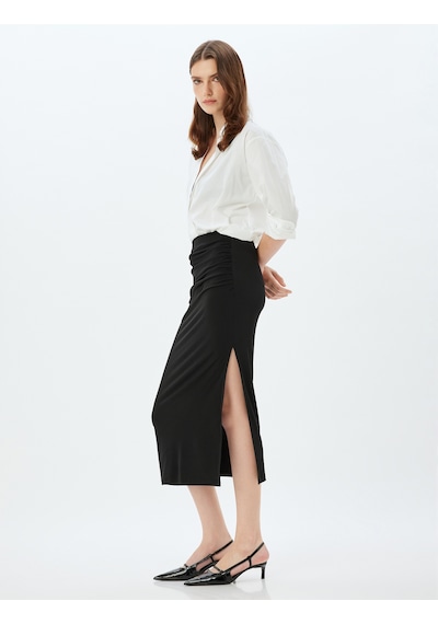Koton Kalem Etek Drapeli Yandan Yırtmaç Detaylı Slim Fit Siyah 5wak10168ek Siyah Koton Kalem Etek Drapeli Yandan Yırtmaç Detaylı Slim Fit Siyah 5wak10168ek Siyah