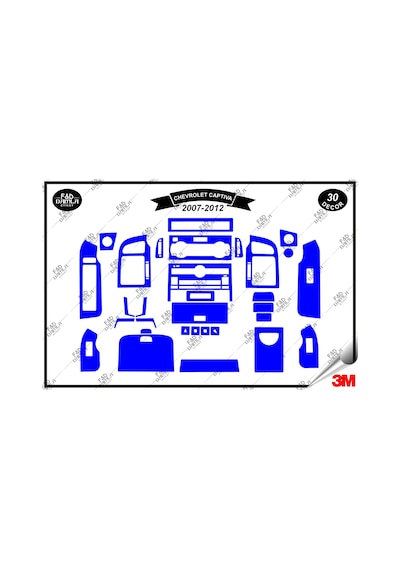 Chavrolet Captiva 2007-2012 Torpido Konsol Trim Göğüs Maun Kaplama Set 30 Parça Mavi