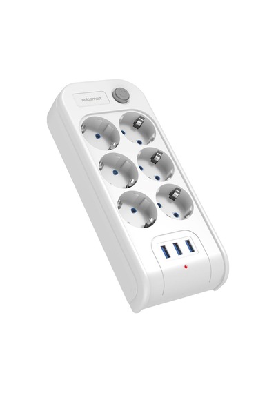 Polosmart Mp18 6 Prizli 3 Usb Çıkışlı Akım Korumalı Uzatma Kablosu 2 Metre Beyaz 2 M