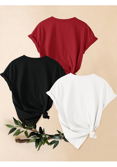 Uyguntarz Unisex Kırmızı Siyah Beyaz 3'lü Tasarım Tshirt Seti Çok Renkli