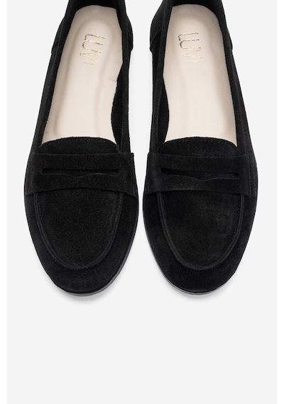 Luvishoes F02 Siyah Süet Hakiki Deri Kadın Loafer Ayakkabı Siyah