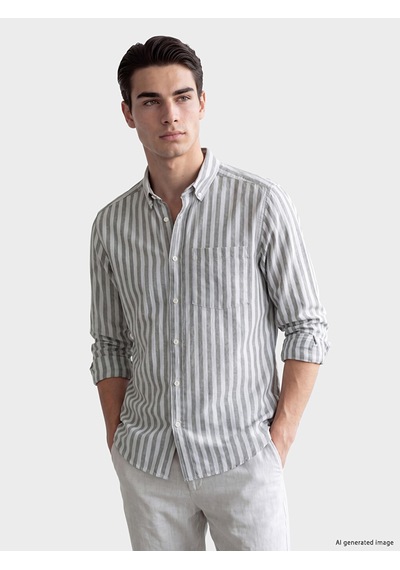 Lcwaıkıkı Classic Haki Regular Fit Çizgili Balıksırtı Erkek Gömlek