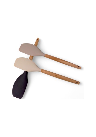 Deconox Bambu Saplı Silikon Dar Sıyırma Spatulası, Bambu Uzun Silikon Dar Spatula 27cm 3 Renk Seçenekli Taba Diğer