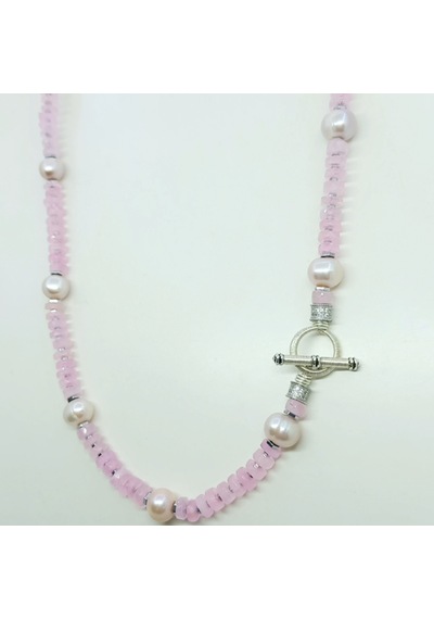 2632 Hindistan El Kesimi Pembe Kuvars Doğal Pembe İnci Zirkon El Yapımı Kolye Açık Pembe