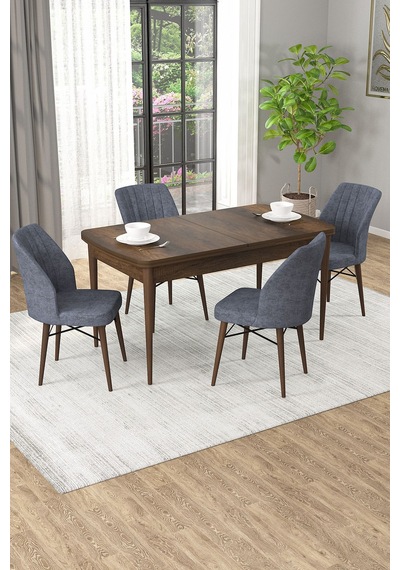 Arel Barok Desen 80x132 Açılabilir Mdf Masa Yemek Odası Takımı, Mutfak Takımı 4 Adet Sandalye Barok Masa - 4 Füme - Ceviz Ayak Arel Barok Desen 80x132 Açılabilir Mdf Masa Yemek Odası Takımı, Mutfak Takımı 4 Adet Sandalye Barok Masa - 4 Füme - Ceviz Ayak