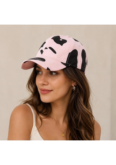 Valkyrie İnek Desenli Kadın Şapka Ayarlanabilir Baseball Cap Pembe Siyah Spor Günlük Unisex Pembe - Siyah