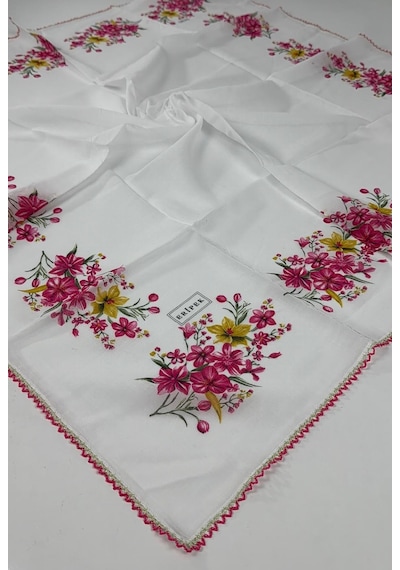 Eripek Oyalı Organik Pamuklu Yazma 0606131 Beyaz-Pembe