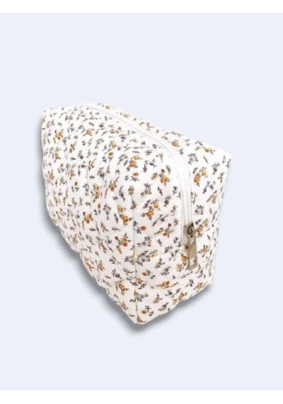 Makyaj Çantası Makeup Bag Kapitone Bakım Seyahat Kozmetik Çantası Beyaz-sarı