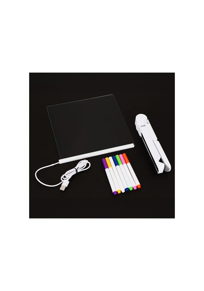 20x20 Cm Led Neon Işıklı Şeffaf Yazı Tahtası Seti Işıklı Yazı Panosu Çok Renkli