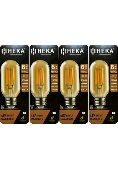 4 Adet Heka 6w 48w 2500k Günışığı E27 Duylu Kalın Duy Şeffaf Led Ampul
