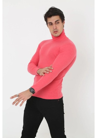Erkek Fitilli Kaşkorse Kumaş Boğazlı Full Likralı Slimfit Body - Pembe