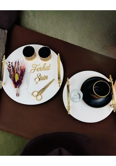 Commitment Gold Polyester Nişan Tepsisi Krem Krem