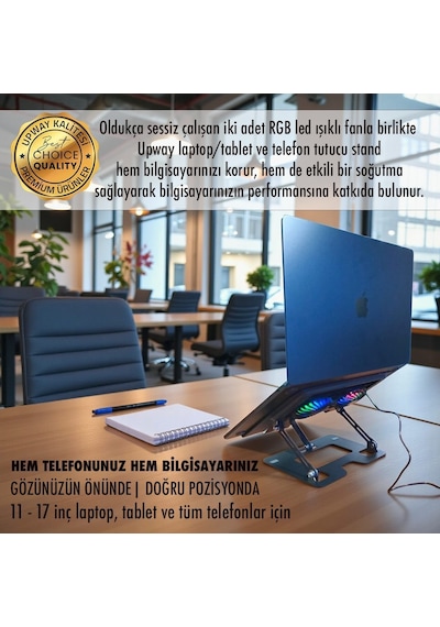 Upway Steel-cooler Rgb Turbo Fanlı Karbon Çelik Laptop Tablet Ve Telefon Standı