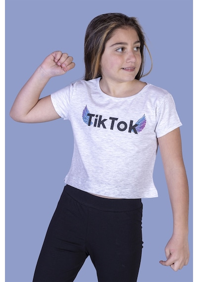 Toontoy Kids Toontoy Kız Çocuk Ön Arka Tiktok Baskılı Tişört Gri Melanj