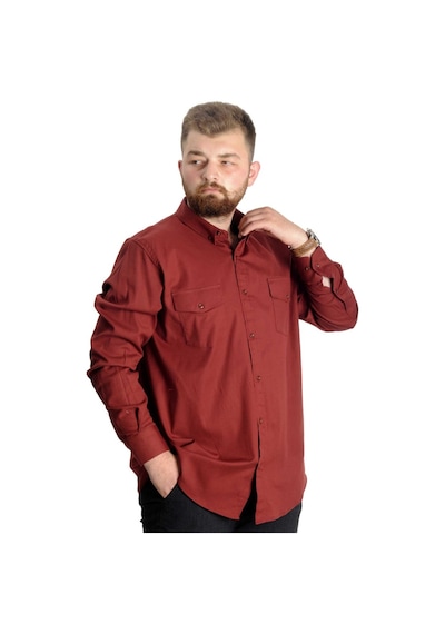 Mode Xl Büyük Beden Gömlek Gabardin Çift Cep Kapaklı 20360 Bordo Bordo