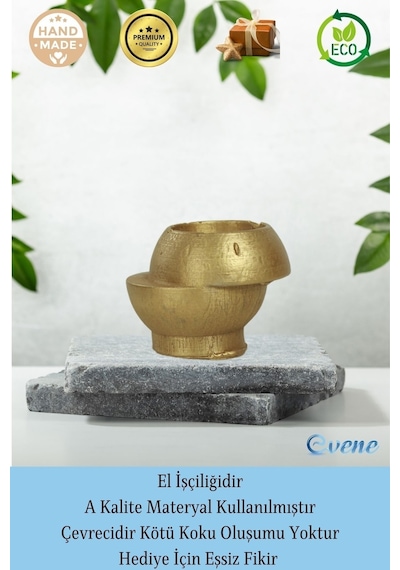 Mumluk Şamdan Tealight Ve İnce Mum Uyumlu Kesik Model - Altın