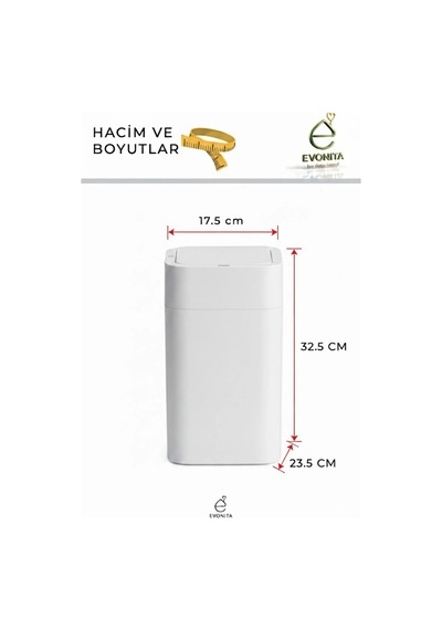 12 Lt Hareket Sensörlü Çöp Kovası Otomatik Kapaklı Sessiz Kapanan Modern Tasarım Beyaz
