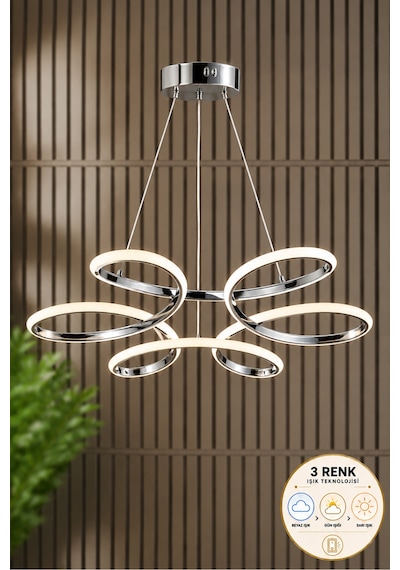 Marina Model Krom 3 Renk Mutfak Hol Antre Salon Oturma Yatak Odası Modern Metal Led Avize Gri