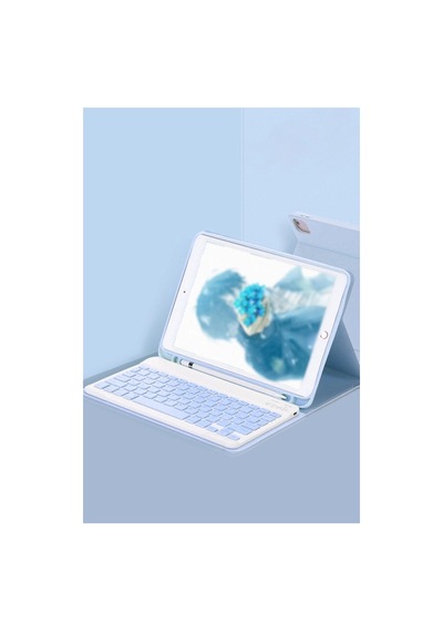 Apple İpad Pro 11 2022 Kılıf Kc01 Smart Klavyeli Tablet Kılıfı - Mavi Arka Kapak
